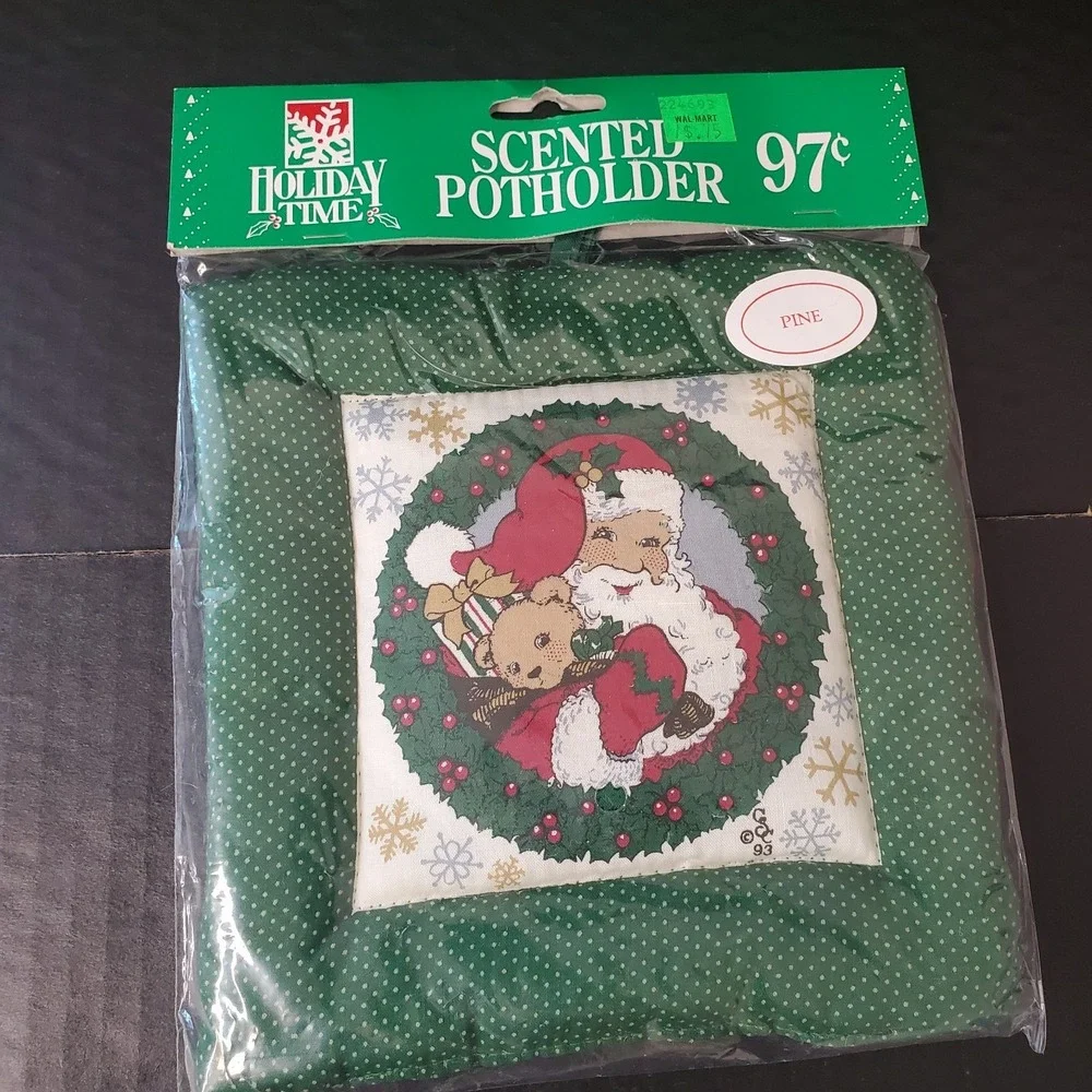 VTG Christmas Scented Potholder Pot Holders Cranberry Wreath, Pine Santa Claus